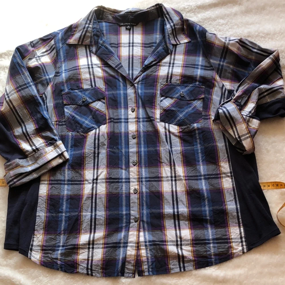 Zac & Rachel Navy and White Plaid Button Down Shirt - Picture 1 of 5